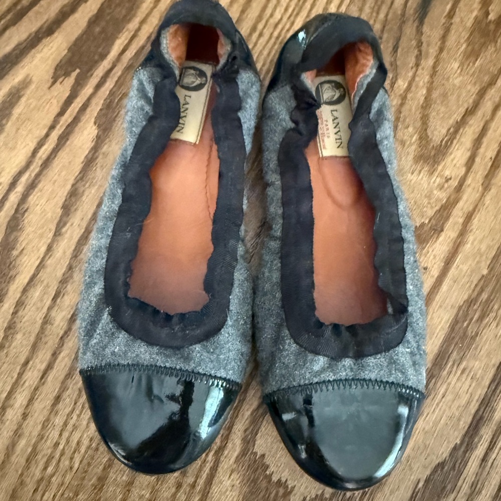 Lanvin Gray and Black Cap-Toe Ballet Flats